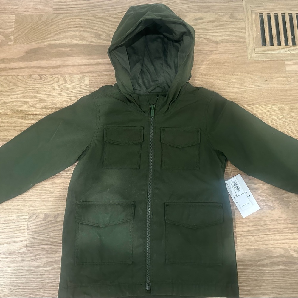 Old Navy boys hooded utility green jacket coat with pockets